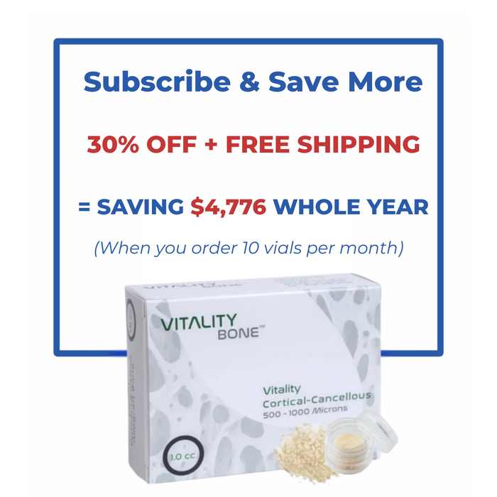Vitality™ 1.0 CC Mineralized  70/30 Cortical Cancellous Mix 500- 1000 Micron Allograft Bone
