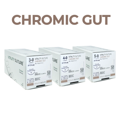 Vitality™ Chromic Gut 28" Surgical Suture 3/8 Reverse Cutting (12 pk.) - Global Dental Shop