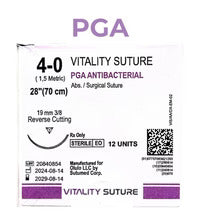 PGA Violet Surgical Suture 4-0, 28'' Thread with 19mm, 3/8 Reverse Cutting Needle - Vitality™ (Box of 12)