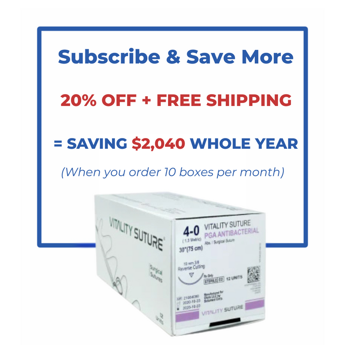 PGA Violet Surgical Suture 4-0, 28'' Thread with 19mm, 3/8 Reverse Cutting Needle - Vitality™ (Box of 12)