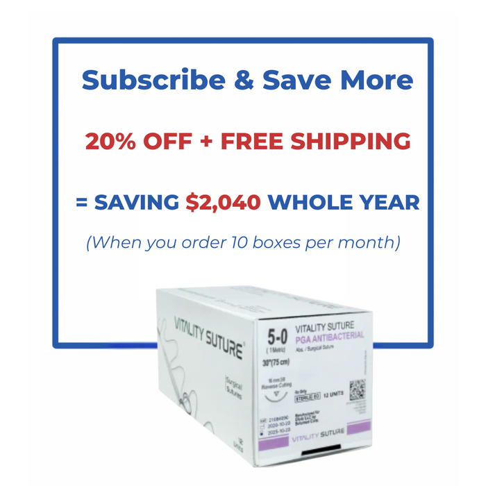 PGA Violet Surgical Suture 5-0, 30'' Thread with 16mm, 3/8 Reverse Cutting Needle - Vitality™ (Box of 12)