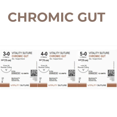 Vitality™ Chromic Gut 28" Surgical Suture 3/8 Reverse Cutting (12 pk.) - Global Dental Shop