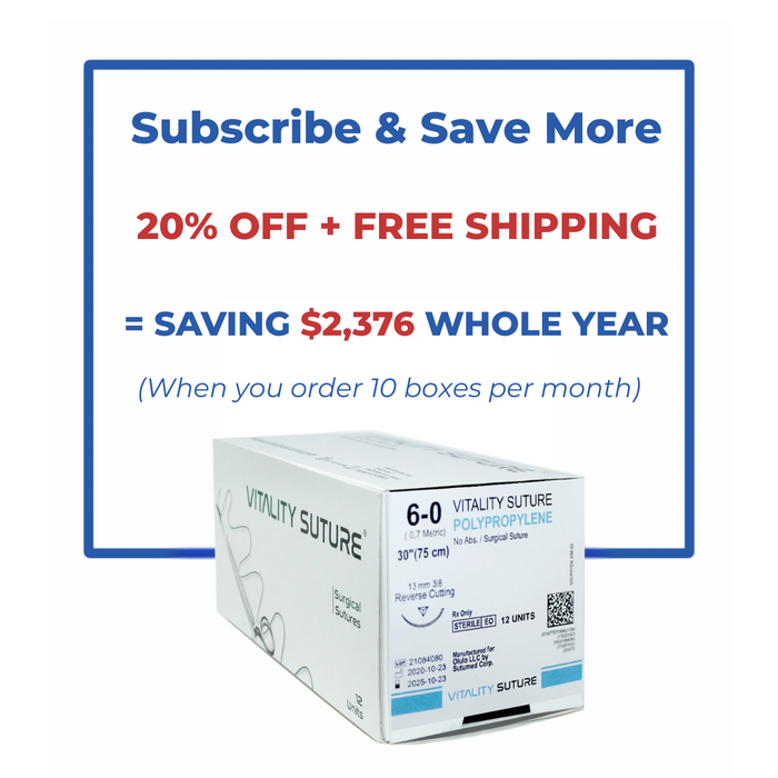 Polypropylene Sutures 6-0, 30" Thread with 13mm, 3/8 Reverse Cutting Needle. Blue. - Vitality™(Box of 12)