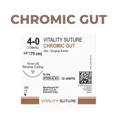 4-0 Vitality™ Chromic Gut 28" Surgical Suture 3/8 Reverse Cutting (12 pk.) 
