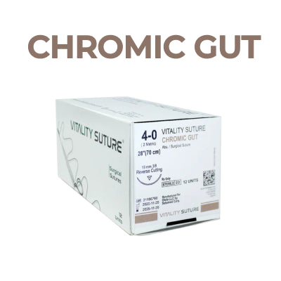 4/0 Chromic Gut Suture 19mm 3/8 Reverse Cutting 28"  (12 pk.)