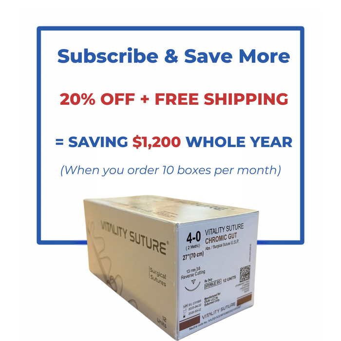 Chromic Gut Suture 5-0, 27" Thread with 19mm, 3/8 Reverse Cutting Needle. Brown. - Vitality™(Box of 12)