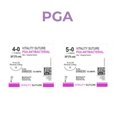 PGA (Polyglycolic Acid)Violet Surgical Suture, 30'' Thread with 19mm, 3/8 Reverse Cutting Needle - Vitality™ (Box of 12)